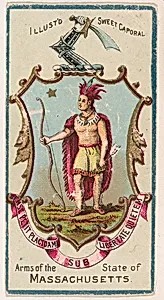 Arms of the State of Massachusetts, from the Military Series (N224) issued by Kinney Tobacco Company to promote Sweet Caporal Cigarettes by Kinney Brothers Tobacco Company
