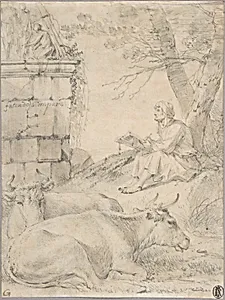 Artist Drawing in an Italianate Landscape by Jan van Ossenbeeck