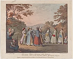 As many Figures, Dancing doth propose, As waves roll on the Sea, when tempest toss (Phrynichus, the Tragedian) by Lewis Mayer|Thomas Rowlandson|Edward Jones