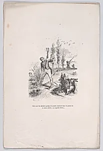"As the last grains of powder fall into the palm of his blackened hand, a superb hare..." from the Little Miseries of Human Life by J. J. Grandville|Henri Fournier|Paul-Emile-Daurand Forgues