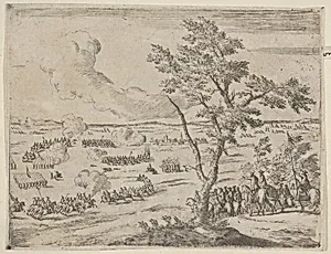 At the Head of a Swiss Army, Francesco I d'Este, with Uncrushed Spirit, Confronts the Enemy under Bozzolo, who has Many Advantages, and Demands their Retreat, from L'Idea di un Principe ed Eroe Cristiano in Francesco I d'Este, di Modena e Reggio Duca VIII [...] by Bartolomeo Fenice (Fénis)|Domenico Gamberti