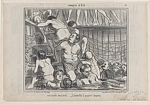 Aux Bains Deligny, from Croquis Été, published in Le Charivari, July 9, 1858 by Aaron Martinet|Honoré Daumier|Destouches