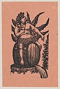 Bacchus astride a wine barrel