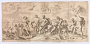 Bacchus with his companions discovering Ariadne on the island of Naxos, after Reni by Guido Reni|Gian Battista Bolognini
