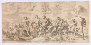 Bacchus with his companions discovering Ariadne on the island of Naxos, after Reni