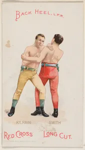 Back Heel, L.P.R., Jake Kilrain and Jem Smith, from the Boxing Positions and Boxers series (N266) issued by P. Lorillard Company to promote Red Cross Long Cut Tobacco