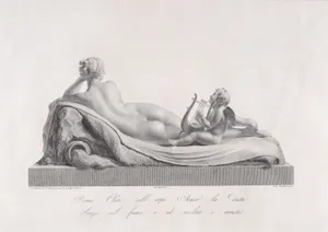 Back view of Venus reclining accompanied by Cupid with a harp, from "Oeuvre de Canova: Recueil de Statues..."