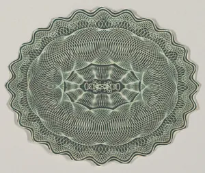 Banknote motif: oval of lathe work ornament with a wavy edge