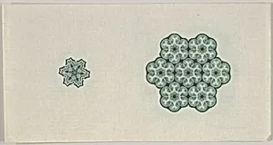 Banknote motif: two six-lobed lathe work ornaments