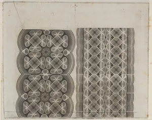 Banknote motifs: two bands of lace-like lathe work ornament