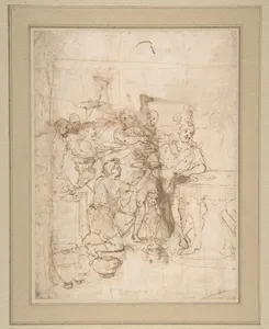 Banquet Scene: A Seated Warrior Attended by a Number of Servants (recto); Back View of a Standing Man in a Long Cloak (verso)