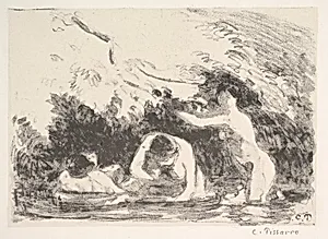 Bathers in the Shade of Wooded Banks by Camille Pissarro|l'Estampe Originale
