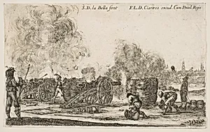 Battery of cannons firing on a city, plate 6 from "Various Military Caprices" (Varii capricci militari) by Stefano della Bella|Pierre Mariette le fils