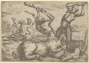 Battle Between a Centaur and a Triton with a Triton
