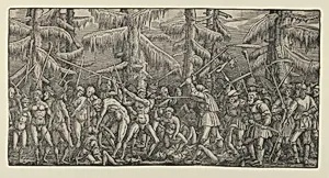 Battle Between Peasants and Naked Men in a Forest by Master NH|Hans Lützelburger