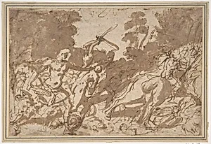 Battle Scene (Samson Slaying the Philistines?) by Anonymous, Italian, Roman-Bolognese, 17th century
