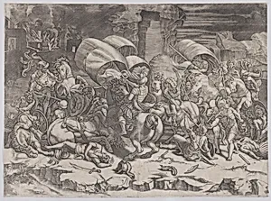 Battle with a Cutlass by Agostino Veneziano (Agostino dei Musi)|Raphael (Raffaello Sanzio or Santi)|Giulio Romano