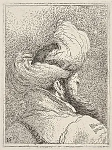 Bearded man wearing a turban, depicted in bust length from behind in three-quarters view, from the series 'Collection of heads' (Raccolta di teste) by Giovanni Domenico Tiepolo
