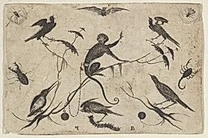 Blackwork Design for Goldsmithwork with Monkey, Birds, and Insects by Mathais Beitler