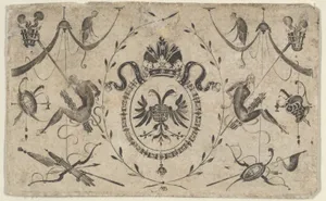Blackwork Design for Goldsmithwork with the Coat of Arms of a Bishop