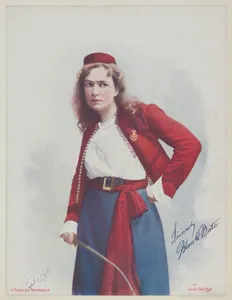Blanche Bates in Under Two Flags, from the Actresses series (T1), distributed by the American Tobacco Co. to promote Turkish Trophies Cigarettes