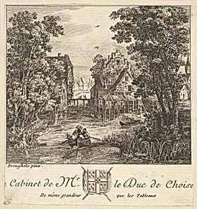 Boat on a River near a Town after a painting in the cabinet of the Duc de Choiseul by Anonymous, French, 18th century