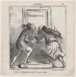 Both running to the telegraph office to announce the same victory, from 'News of the day,' published in Le Charivari, February 14, 1867