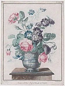 Bouquet of Roses, Larkspur and Convolvulus