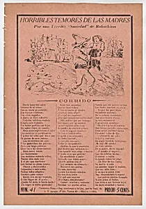 Broadsheet relating to a fear of kidnappers, a kidnapper grabbing a child in a field while a horse carriage waits in the background by Antonio Vanegas Arroyo|José Guadalupe Posada