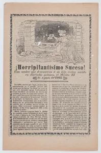 Broadsheet relating to a news story about a young mother who dismembered her newborn, a woman discovering the scene of the crime