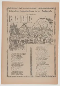 Broadsheet relating to sad lament of those exiled to the prison on the Islas Marias, corrida in the bottom section