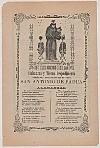Broadsheet relating to Saint Anthony of Padua who is shown holding the Christ child flanked by a candelabra with flowers by José Guadalupe Posada|Antonio Vanegas Arroyo