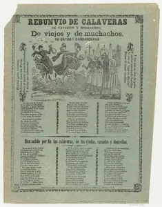 Broadsheet relating to the racket caused by the skeletons (catrines and drunkards), a corrida (ballad) in the bottom section