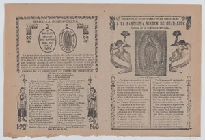 Broadsheet relating to the Virgin of Guadalupe who is shown flanked by angels