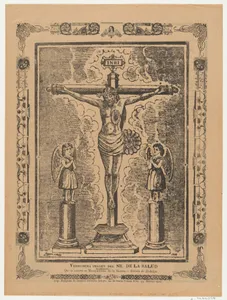 Broadsheet with Christ in the cross flanked by two angels