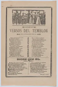 Broadsheet with songs relating to the earthquake that occurred on March 26, 1908