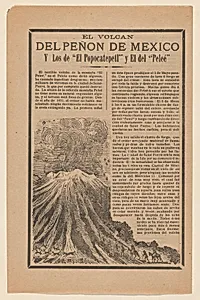 Broadside relating to a news story about the destruction following a volcanic eruption, volcano erupting while animals and men on horseback flee by José Guadalupe Posada|Antonio Vanegas Arroyo