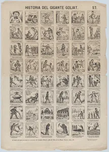 Broadside with 24 scenes relating the story of Goliath the Giant