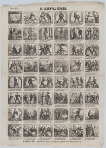 Broadside with 48 scenes depicting carnival in Spain