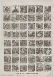 Broadside with 48 scenes depicting episodes from the life of Napoleon II