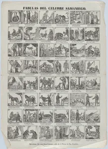 Broadside with 48 scenes depicting fables by Félix María de Samaniego