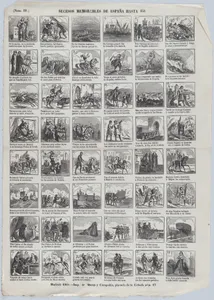 Broadside with 48 scenes depicting memorable events in Spain until 1840