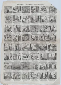 Broadside with 48 scenes depicting the celebrations and customs of Barcelona