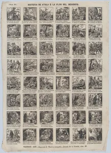 Broadside with 48 scenes depicting the story of Atal or the Flower of the Desert