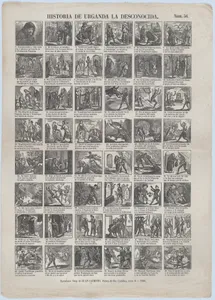Broadside with 48 scenes illustrating the story of Urganda the Unknowable