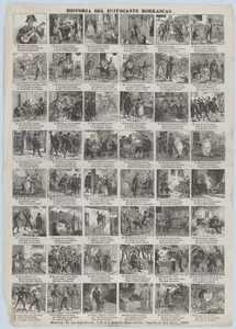 Broadside with 48 scenes of the life of Borrascas the student