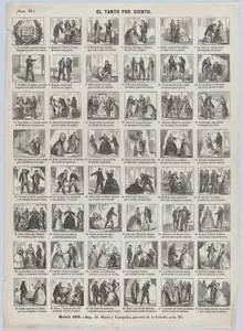 Broadside with 48 scenes relating to the comedy 'El Tanto por Ciento'