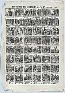 Broadside with 48 scenes relating to the life of the Carlist General of Spain, Ramon Cabrera y Griñó by Juan Llorens|José Noguera