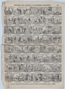 Broadside with 48 scenes relating to the life of General D. Baldomero Espartero