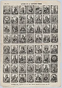 Broadside with 48 scenes relating to the litany of Holy Virgin by José María Marés